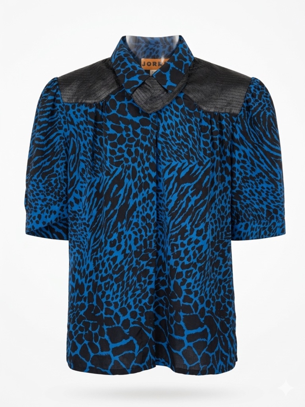 Vintage- Blue and Black Leopard print Top with Faux Leather Yoke - JORDAN brand